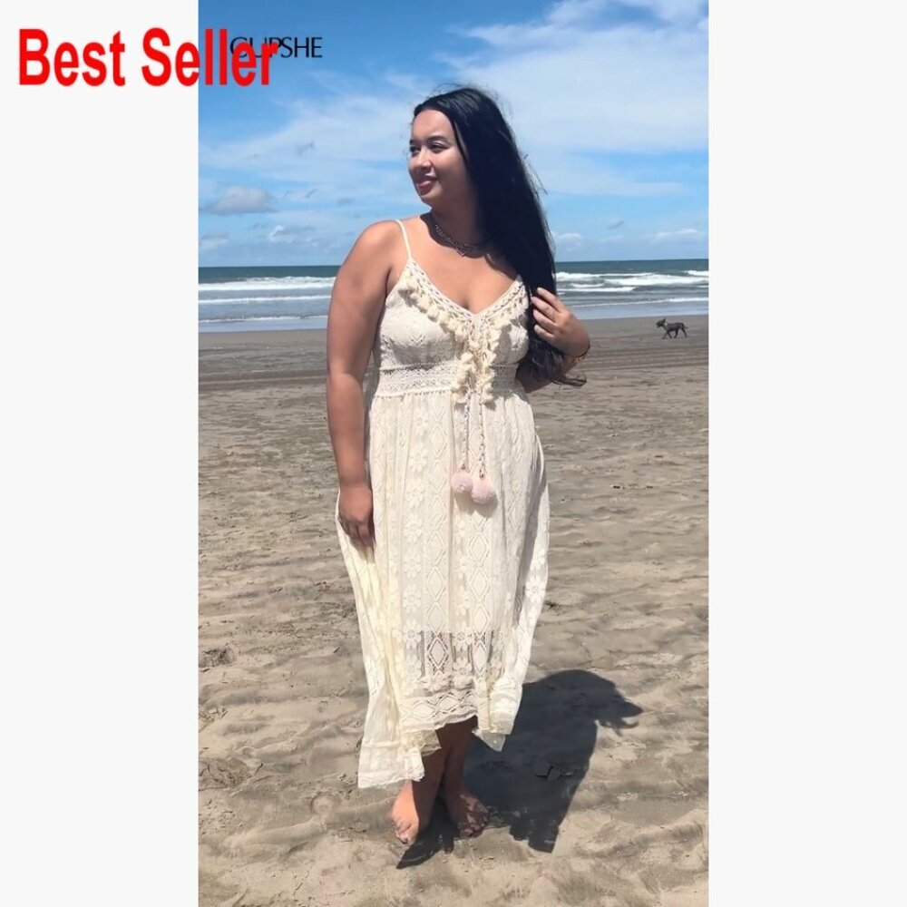 Cotton Blend Maxi Dress with Lace Tassel Adjustable Straps Sleeveless - Picture 7 of 7